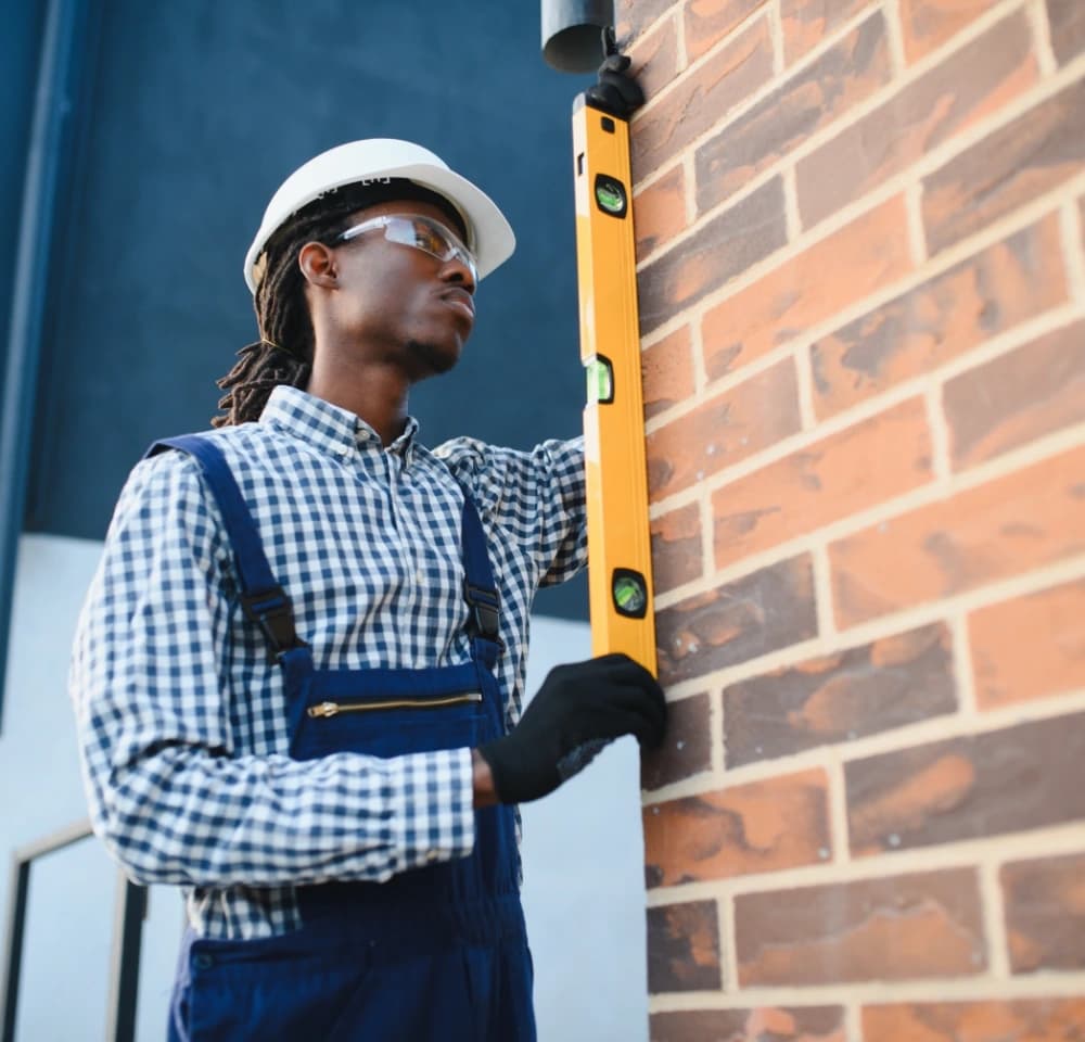 Construction worker measuring